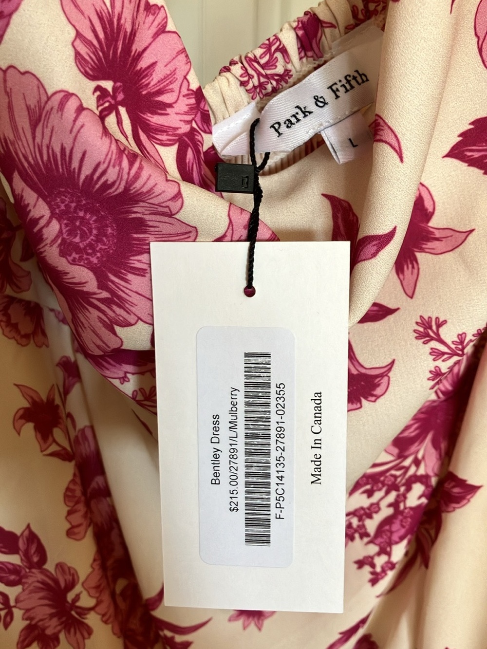 Park & Fifth White Maxi Dress with Fuchsia Floral Print and Ruffle Straps - Picture 3 of 3